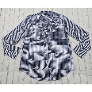 Banana Republic Top Striped Button Shirt Ruffled Knot Tie Blouse WOMENS SZ S